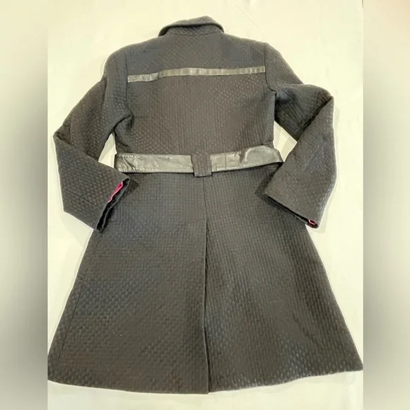 Alice + Olivia | Leather Trim Belted Trench Coat | Black | M/6 - Picture 9 of 12